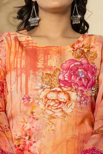  oragnza kurta dupatta set with lining and intricate handwork