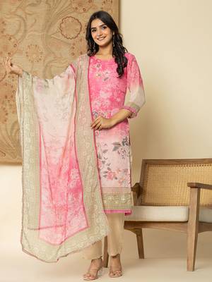  oragnza kurta set with pant and dupatta comes with cotton lining and intricate embroideries 1