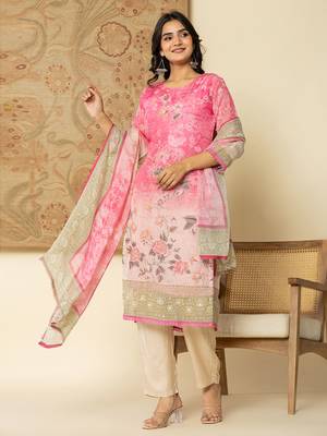  oragnza kurta set with pant and dupatta comes with cotton lining and intricate embroideries 2