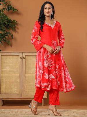  muslin red hand embroidery kurta dupatta pant set 2