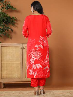  muslin red hand embroidery kurta dupatta pant set 3