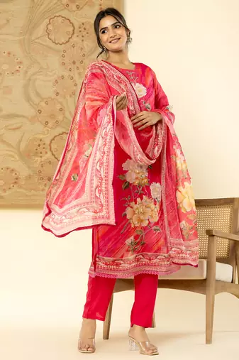  oragnza kurta dupatta set with lining and intricate handwork