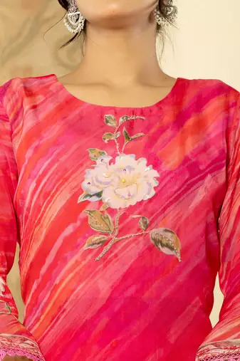  oragnza kurta dupatta set with lining and intricate handwork