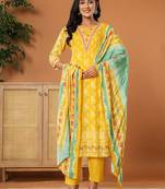  muslin mustard hand embroidery kurta dupatta pant set