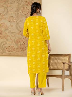  cotton mustard floral,embroidery,mirror work kurta dupatta pant set 3