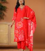  muslin red kurta dupatta pant set