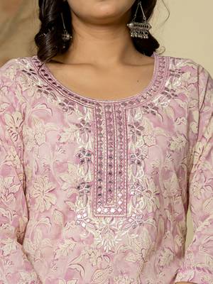  pure cotton lavender floral,embroidery kurta dupatta pant set 4