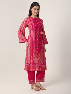  pink silk tie up kurta set with pant & dupatta 2