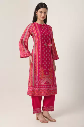  pink silk tie up kurta set with pant & dupatta