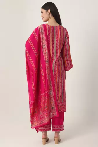  pink silk tie up kurta set with pant & dupatta