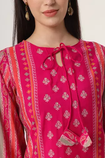  pink silk tie up kurta set with pant & dupatta