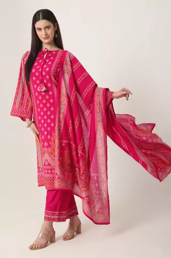  pink silk tie up kurta set with pant & dupatta