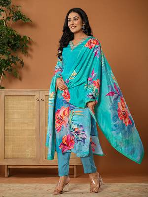 muslin blue kurta dupatta pant set 2