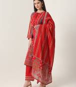  red silk tie up kurta set with pant & dupatta