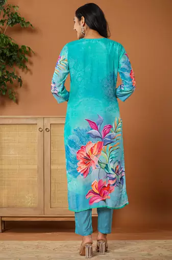 muslin blue kurta dupatta pant set
