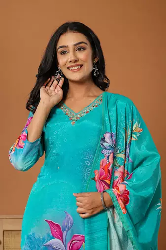 muslin blue kurta dupatta pant set