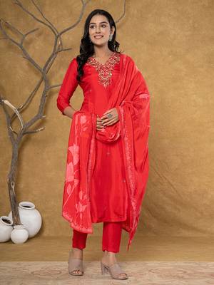  red pure uppada silk handwork kurta dupatta set 1