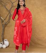 red pure uppada silk handwork kurta dupatta set