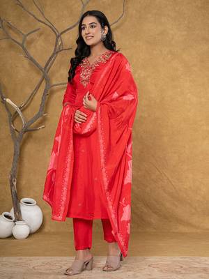  red pure uppada silk handwork kurta dupatta set 2