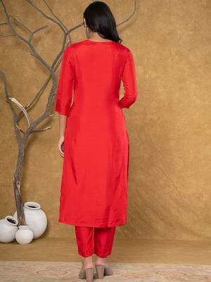  red pure uppada silk handwork kurta dupatta set 3
