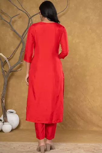  red pure uppada silk handwork kurta dupatta set