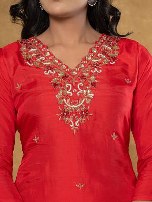  red pure uppada silk handwork kurta dupatta set 4