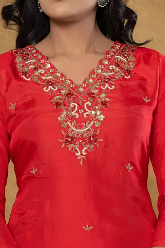  red pure uppada silk handwork kurta dupatta set