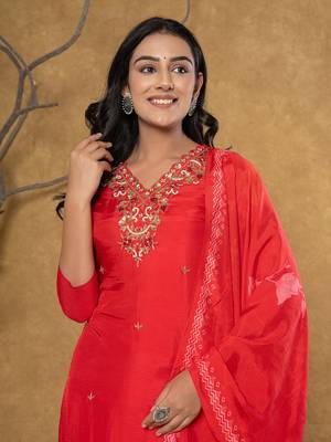  red pure uppada silk handwork kurta dupatta set 5