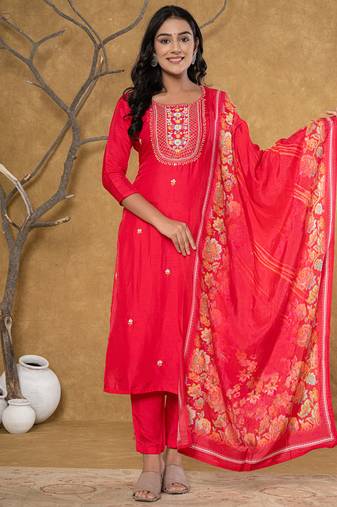  pink silk beads and stones,sequins work kurta dupatta set