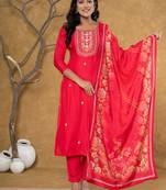  pink silk beads and stones,sequins work kurta dupatta set