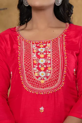  pink silk beads and stones,sequins work kurta dupatta set