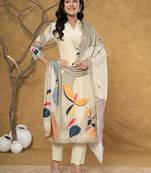  green pure crepe placement print kurta dupatta set