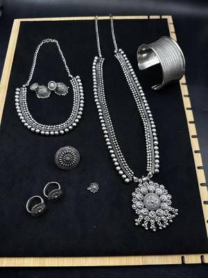 Oxidised silver choker necklace jewelry set of 7 long necklace set, ethnic jewelry, temple jewelry 1
