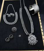 Oxidised silver choker necklace jewelry set of 7 long necklace set, ethnic jewelry, temple jewelry