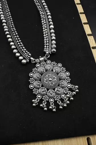 Oxidised silver choker necklace jewelry set of 7 long necklace set, ethnic jewelry, temple jewelry