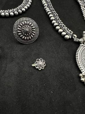 Oxidised silver choker necklace jewelry set of 7 long necklace set, ethnic jewelry, temple jewelry 5