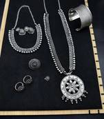 Oxidised silver choker necklace jewelry set of 7 long necklace set, ethnic jewelry, temple jewelry