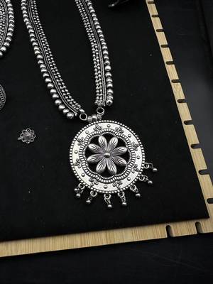 Oxidised silver choker necklace jewelry set of 7 long necklace set, ethnic jewelry, temple jewelry 2