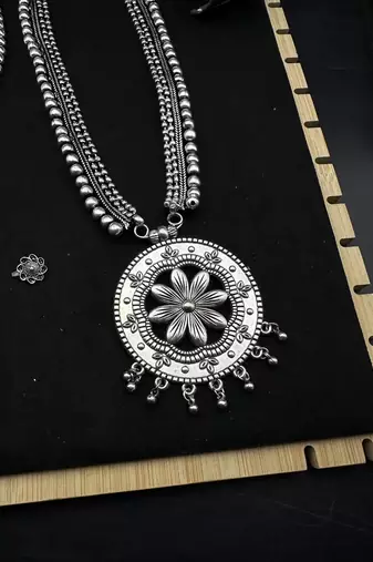 Oxidised silver choker necklace jewelry set of 7 long necklace set, ethnic jewelry, temple jewelry