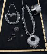 Oxidised silver choker necklace jewelry set of 7 long necklace set, ethnic jewelry, temple jewelry