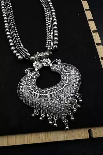 Oxidised silver choker necklace jewelry set of 7 long necklace set, ethnic jewelry, temple jewelry