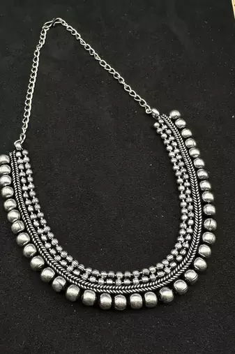 Oxidised silver choker necklace jewelry set of 7 long necklace set, ethnic jewelry, temple jewelry