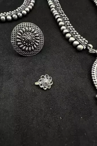 Oxidised silver choker necklace jewelry set of 7 long necklace set, ethnic jewelry, temple jewelry