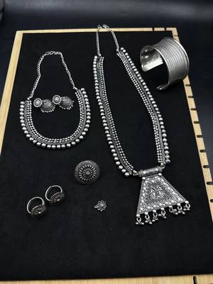 Oxidized german silver jewelry set | tribal necklace set | boho indian jewelry set vintage handmade necklaceset 1