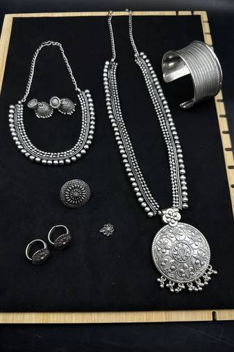 Oxidized german silver jewelry set | tribal necklace set | boho indian jewelry set vintage handmade necklaceset