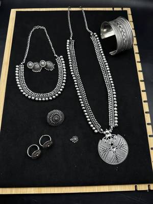 Oxidized german silver jewelry set | tribal necklace set | boho indian jewelry set vintage handmade necklaceset 1