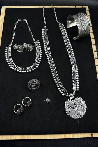Oxidized german silver jewelry set | tribal necklace set | boho indian jewelry set vintage handmade necklaceset