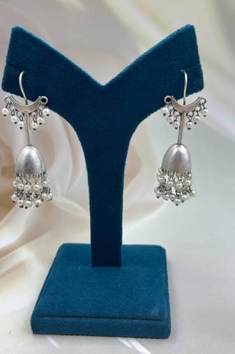 Silver oxidized jhumka earrings with pearl drops traditional jhumka earrings indian jhumka antique handmade