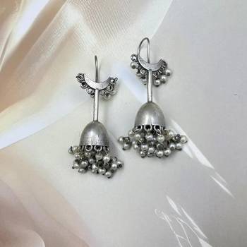 Silver oxidized jhumka earrings with pearl drops traditional jhumka earrings indian jhumka antique handmade 2