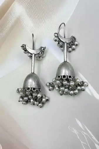 Silver oxidized jhumka earrings with pearl drops traditional jhumka earrings indian jhumka antique handmade
